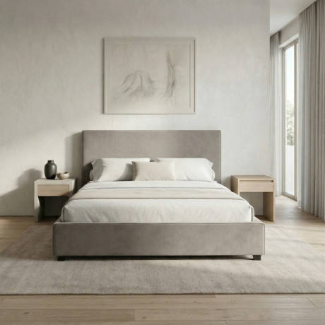 Κρεβάτι Verona Megapap Υφασμάτινο με Αποθηκευτικό Χώρο Χρώμα Γκρι - Μπεζ 160x200εκ.