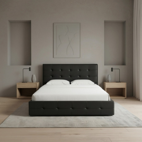 Κρεβάτι iro Megapap από Τεχνόδερμα με Αποθηκευτικό Χώρο Χρώμα Μαύρο 150x200εκ.