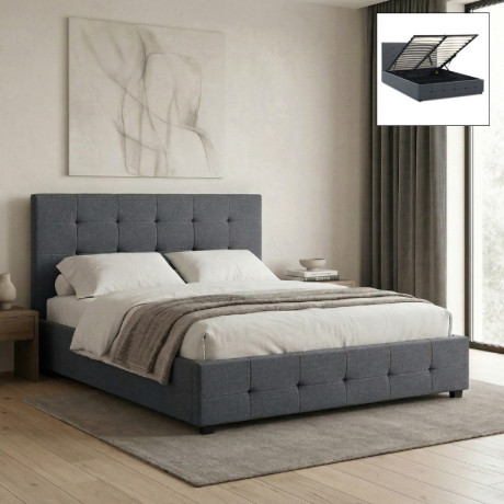 Κρεβάτι iro Megapap Υφασμάτινο με Αποθηκευτικό Χώρο Χρώμα Ανθρακί 150x200εκ.