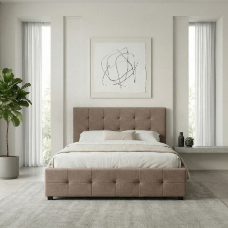 Κρεβάτι iro Megapap Υφασμάτινο με Αποθηκευτικό Χώρο Χρώμα Μπεζ - Καφέ 150x200εκ.