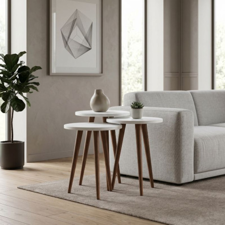 Τραπεζάκι Βοηθητικό σετ 3 τμχ Cruz Megapap Χρώμα Λευκό Ø33x46εκ.