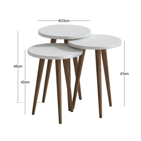 Τραπεζάκι Βοηθητικό σετ 3 τμχ Cruz Megapap Χρώμα Λευκό Ø33x46εκ.