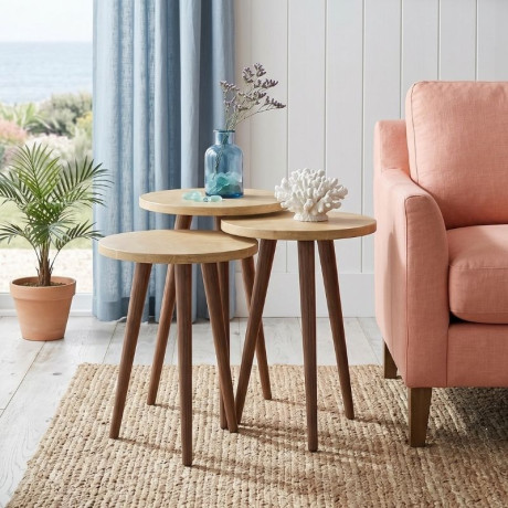 Τραπεζάκι Βοηθητικό σετ 3 τμχ Cruz Megapap Χρώμα Sapphire oak Ø33x46εκ.