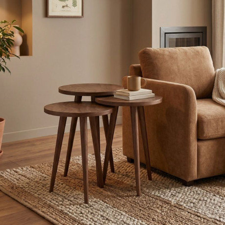 Τραπεζάκι Βοηθητικό σετ 3 τμχ Cruz Megapap Χρώμα Καρυδί Ø33x46εκ.