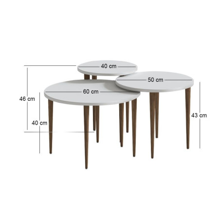 Τραπεζάκι Σαλονιού σετ 3 τμχ Nola Megapap Χρώμα Λευκό Ø60x46εκ.