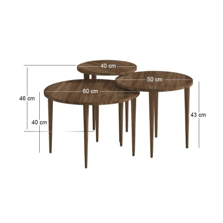 Τραπεζάκι Σαλονιού σετ 3 τμχ Nola Megapap Χρώμα Καρυδί Ø60x46εκ.