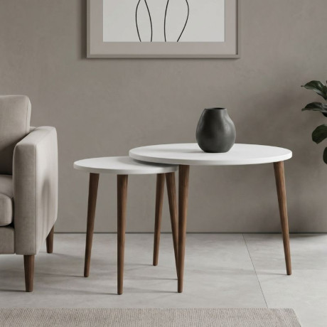 Τραπεζάκι Σαλονιού σετ 2 τμχ Nola Megapap Χρώμα Λευκό Ø60x46εκ.