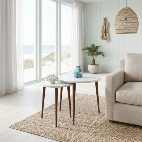 Τραπεζάκι Σαλονιού σετ 2 τμχ Nola Megapap Χρώμα Λευκό Ø60x46εκ.