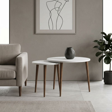 Τραπεζάκι Σαλονιού σετ 2 τμχ Nola Megapap Χρώμα Λευκό Ø60x46εκ.