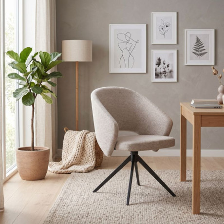 Πολυθρόνα Τραπεζαρίας Milano Megapap Περιστρεφόμενη Χρώμα Ανοιχτό Μπεζ Ύφασμα - Μεταλλικό Μαύρο Πόδι 64x64x83εκ.