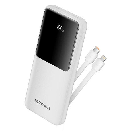 Vention 20000mah Power Bank (Usb-c + usb-a) With Built-in Cable 22.5w White led Display Type (Xgyw0-40-ty) (Venxgyw0-40-ty)
