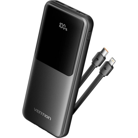 Vention 10000mah Power Bank (Usb-c + usb-a) With Built-in Cable 22.5w Black led Display Type (Xgyb0-39-ty) (Venxgyb0-39-ty)