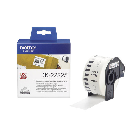 Brother dk-22225 Continuous Paper Label Roll – Black on White, 38mm Wide (Dk22225) (Brodk22225)