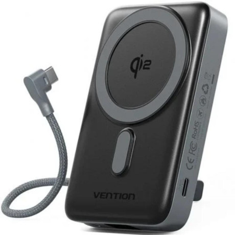 Vention 10000mah Magnetic Wireless Power Bank (Usb-c + usb-C/usb-C/wireless) 35w Gray led Display Type (Fkhh0) (Venfkhh0)