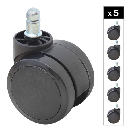 Ανταλλακτικά Ροδάκια Megapap για Καρέκλες Γραφείου σετ 5 τμχ Χρώμα Μαύρο