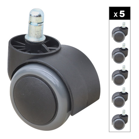 Ανταλλακτικά Ροδάκια Megapap για Καρέκλες Γραφείου σετ 5 τμχ Χρώμα Μαύρο - Γκρι