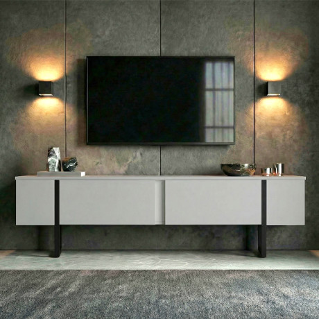Έπιπλο Τηλεόρασης Luxe Megapap Χρώμα Λευκό - Μαύρο 180x30x50εκ.