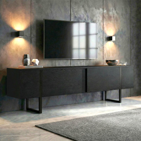 Έπιπλο Τηλεόρασης Luxe Megapap Χρώμα Black Wood 180x30x50εκ.