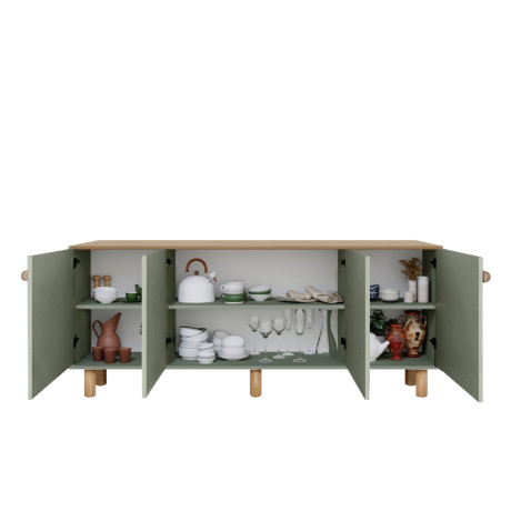 Μπουφές Bohemian Megapap Χρώμα Πράσινο - Φυσικό Οξιάς 180x40x75εκ.