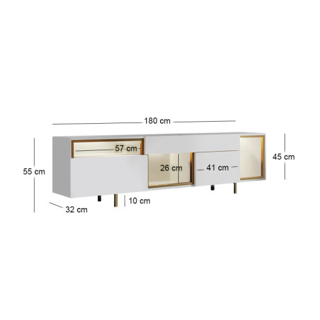 Έπιπλο Τηλεόρασης Norm Megapap με led rgb Χρώμα Λευκό - Χρυσό 180x32x55εκ.