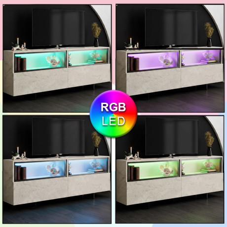 Έπιπλο Τηλεόρασης eco Megapap με led rgb Χρώμα Travertine 180x32x67εκ.
