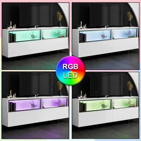 Έπιπλο Τηλεόρασης eco Megapap με led rgb Χρώμα Λευκό 180x32x67εκ.