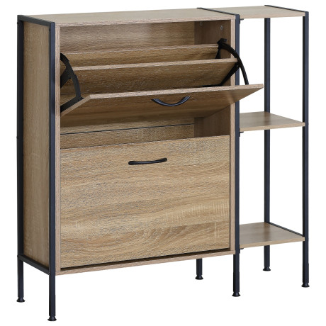 Παπουτσοθήκη ArteLibre ALDERWYN Με Πλαϊνό Ράφι Δρυς/Μαύρο Μοριοσανίδα/Μέταλλο 88x24x87cm