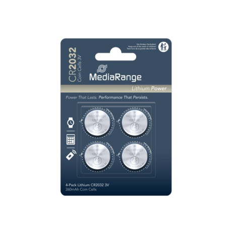 Mediarange Lithium Coin Cells Cr2032|3v Pack 4  (Mrbat132)