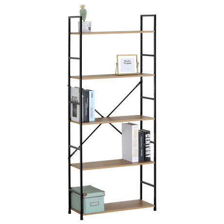 Ραφιέρα ArteLibre DARROW Με 5 Ράφια Δρυς/Μαύρο Μοριοσανίδα/Μέταλλο 58.6x23.5x144cm