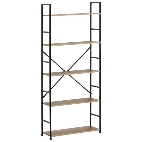 Ραφιέρα ArteLibre DARROW Με 5 Ράφια Δρυς/Μαύρο Μοριοσανίδα/Μέταλλο 58.6x23.5x144cm