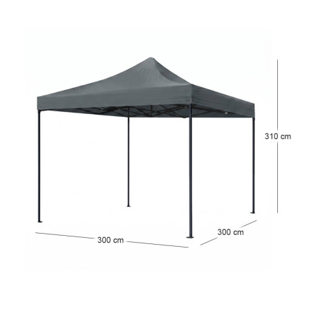 Κιόσκι - Gazebo Bari Megapap Πτυσσόμενο Μεταλλικός Σκελετός - Αδιάβροχο Ύφασμα Χρώμα Γκρι 3x3x3,10m.