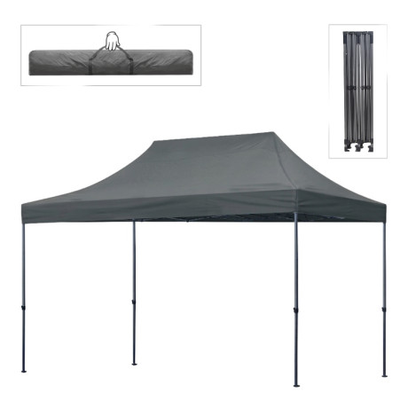 Κιόσκι - Gazebo Bari Megapap Πτυσσόμενο Μεταλλικός Σκελετός - Αδιάβροχο Ύφασμα Χρώμα Γκρι 3x4,5x3,20m.