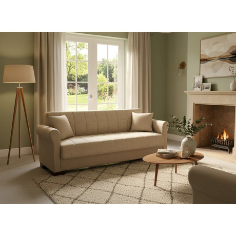 VAVEL LIGHT BROWN ΥΦΑΣΜΑ 3ΘΕΣΙΟΣ ΚΑΝΑΠΕΣ/ΚΡΕΒΑΤΙ ΜΕ ΑΠΟΘ.ΧΩΡΟ 216X85X80εκ.