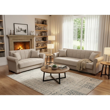 VAVEL LIGHT BROWN ΥΦΑΣΜΑ 3ΘΕΣΙΟΣ ΚΑΝΑΠΕΣ/ΚΡΕΒΑΤΙ ΜΕ ΑΠΟΘ.ΧΩΡΟ 216X85X80εκ.