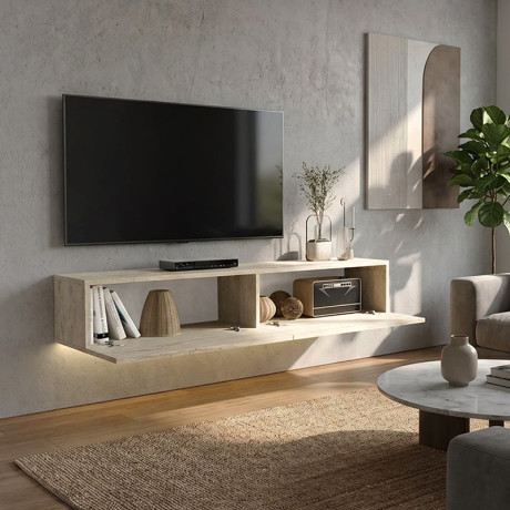 Έπιπλο Τηλεόρασης Επιτοίχιο Aristo Megapap με led Χρώμα Travertine 135x31,6x25εκ.