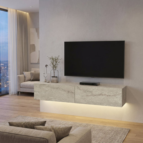 Έπιπλο Τηλεόρασης Επιτοίχιο Aristo Megapap με led Χρώμα Travertine 135x31,6x25εκ.