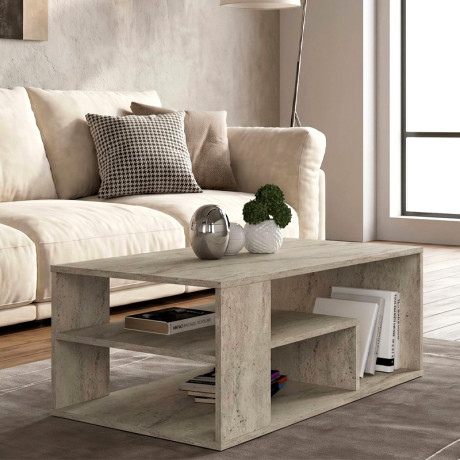 Τραπεζάκι Σαλονιού Abdera Megapap Χρώμα Travertine 110x60x42εκ.
