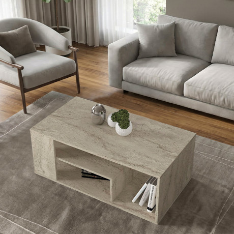 Τραπεζάκι Σαλονιού Abdera Megapap Χρώμα Travertine 110x60x42εκ.
