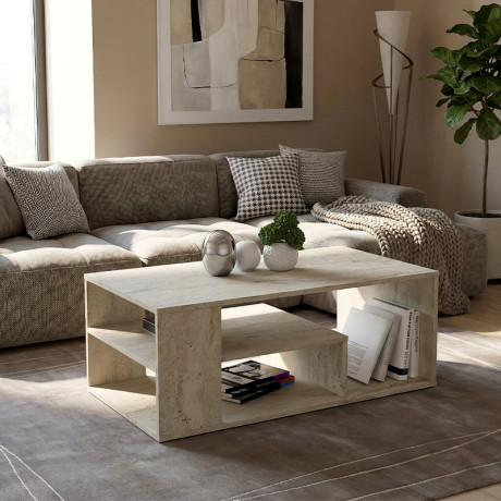 Τραπεζάκι Σαλονιού Abdera Megapap Χρώμα Travertine 110x60x42εκ.
