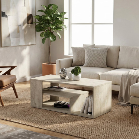 Τραπεζάκι Σαλονιού Abdera Megapap Χρώμα Travertine 110x60x42εκ.