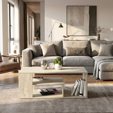 Τραπεζάκι Σαλονιού Abdera Megapap Χρώμα Travertine 110x60x42εκ.