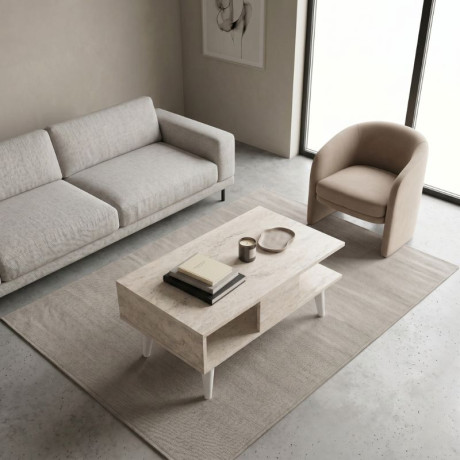 Τραπεζάκι Σαλονιού Andros Megapap Χρώμα Travertine 90x54x39,6εκ.