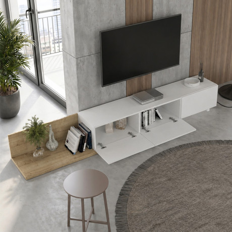 Έπιπλο Τηλεόρασης Enstey Megapap Επεκτεινόμενο Χρώμα Sapphire oak - Λευκό 260x41,8x33,5εκ.