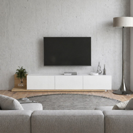 Έπιπλο Τηλεόρασης Enstey Megapap Επεκτεινόμενο Χρώμα Sapphire oak - Λευκό 260x41,8x33,5εκ.