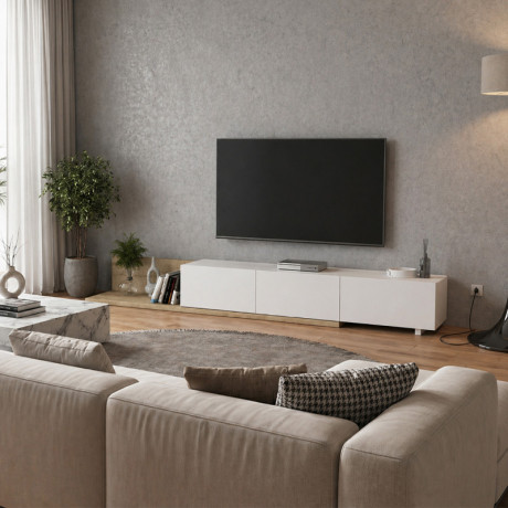 Έπιπλο Τηλεόρασης Enstey Megapap Επεκτεινόμενο Χρώμα Sapphire oak - Λευκό 260x41,8x33,5εκ.