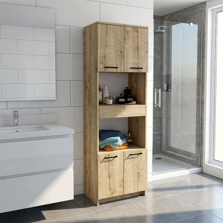 Ντουλάπι Κουζίνας - Μπάνιου Alvento Megapap Χρώμα Sapphire oak 60x42x180εκ.