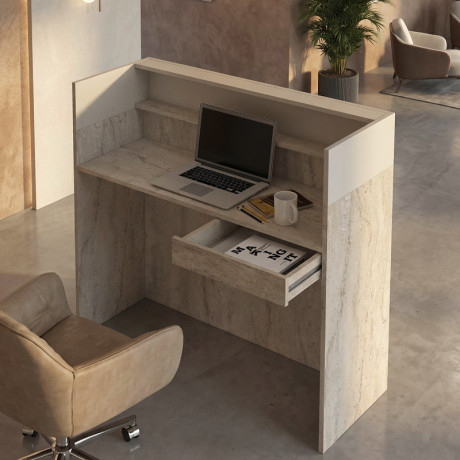 Γραφείο Υποδοχής - Reception Wilko Megapap με led Χρώμα Travertine - Sandstone 113,6x42x110εκ.