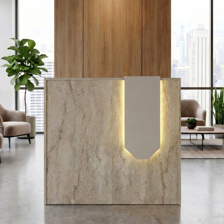 Γραφείο Υποδοχής - Reception Navita Megapap με led Χρώμα Travertine - Sandstone 113,6x42x111,8εκ.