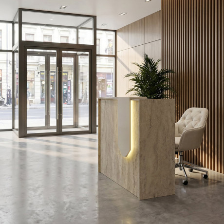 Γραφείο Υποδοχής - Reception Navita Megapap με led Χρώμα Travertine - Sandstone 113,6x42x111,8εκ.