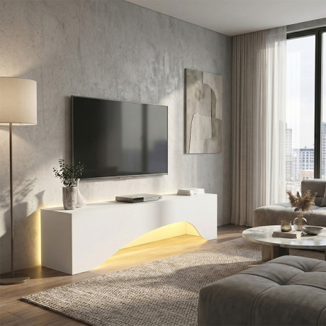 Έπιπλο Τηλεόρασης Mara Megapap με led Χρώμα Λευκό 150x31,4x40εκ.